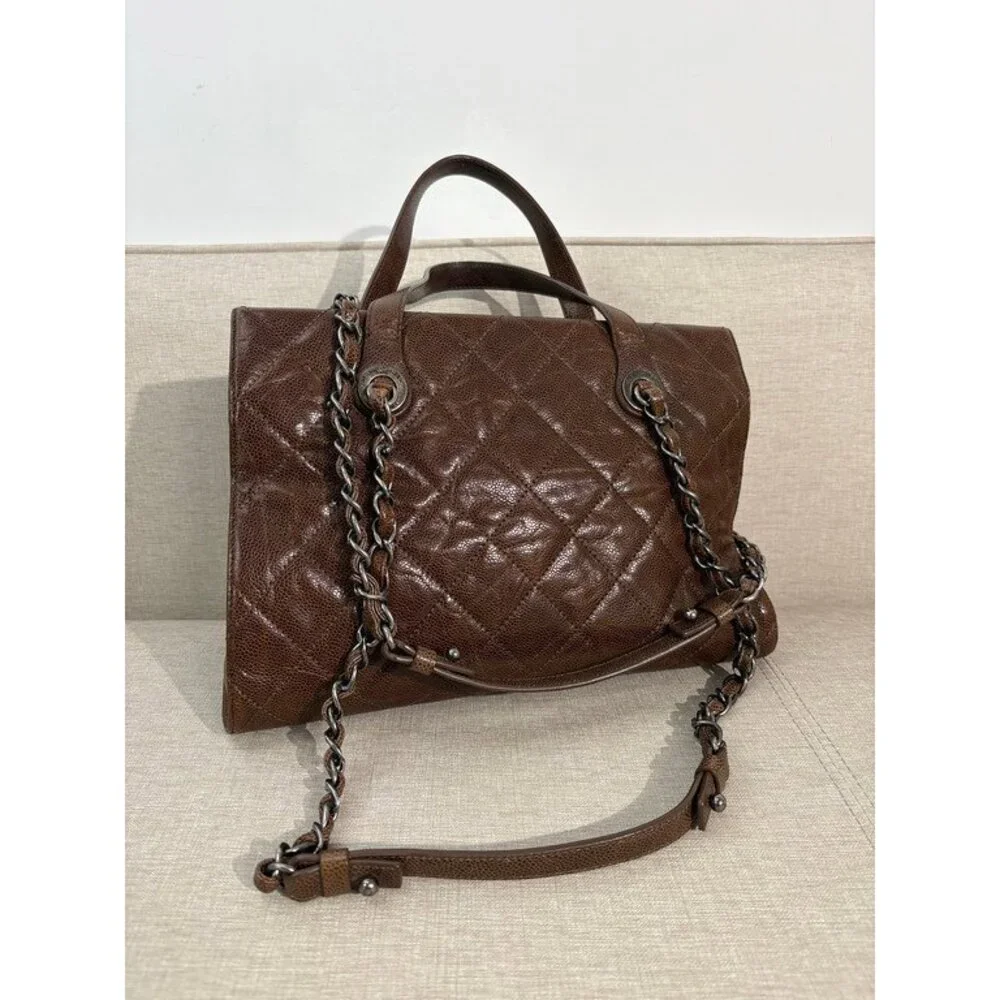 CHANEL Brown Caviar Coco Handle Large SHW - Picture 4 of 15